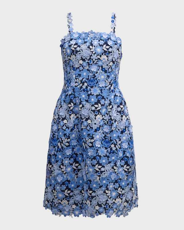 Sleeveless Floral-Embroidered Midi Slip Dress
