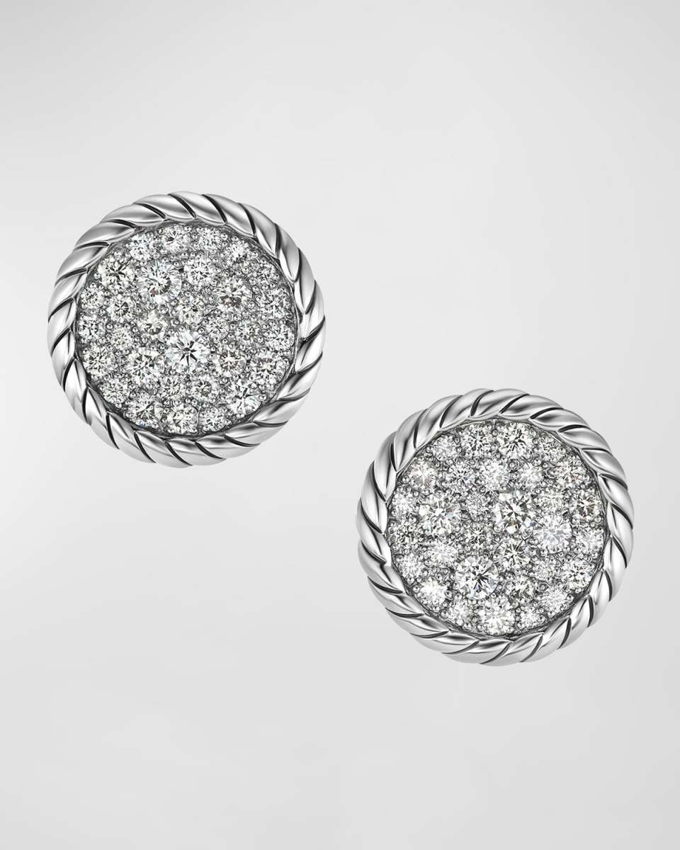 Elements Earrings with Diamonds in Silver, 0.5"