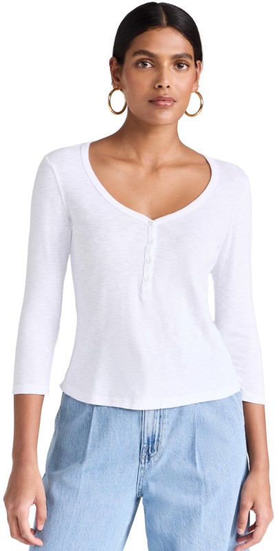 L'AGENCE Rowena 3/4 Sleeve Henley Top White