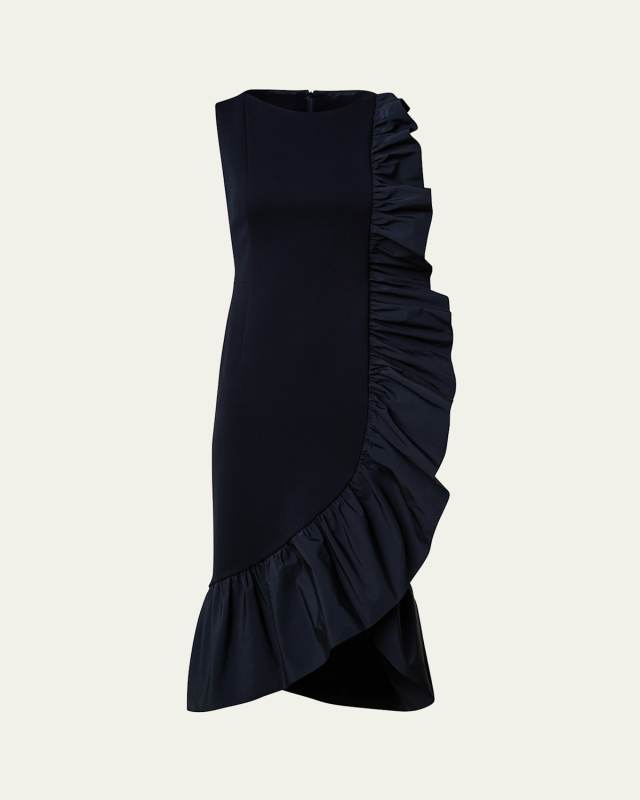 Signature Jersey Midi Dress with Asymmetrical Ruffle Detail