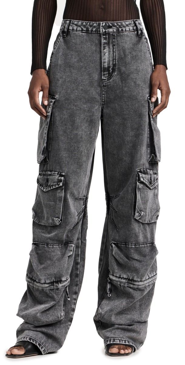 AFRM Parker Baggy Cargo Pants Black Acid Wash