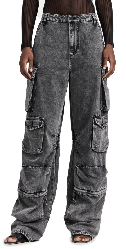 AFRM Parker Baggy Cargo Pants Black Acid Wash