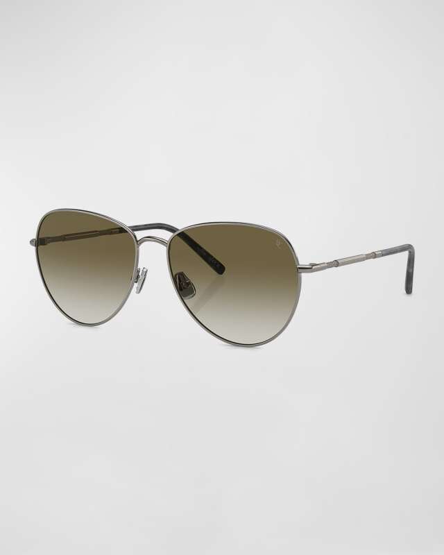 Oversized Titanium & Plastic Aviator Sunglasses