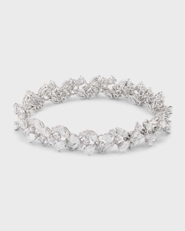 Lab Grown Diamond 18K White Gold Mixed Cut Bracelet, 7"L