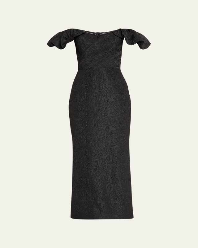 Off-Shoulder Jacquard Midi Dress