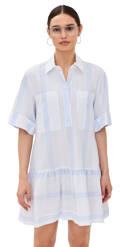 SIMKHAI Cris Shirt Dress Blue Stripe Multi