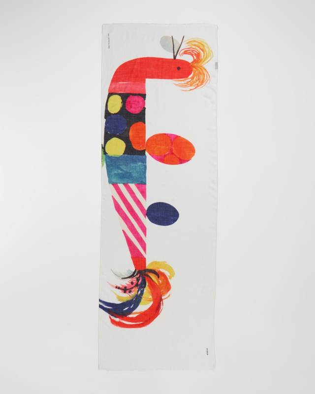 Rooster Print Cashmere-Silk Scarf, 79" x 26"