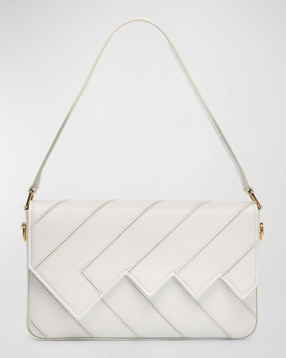 Large Flap Wave Leather Shoulder Bag