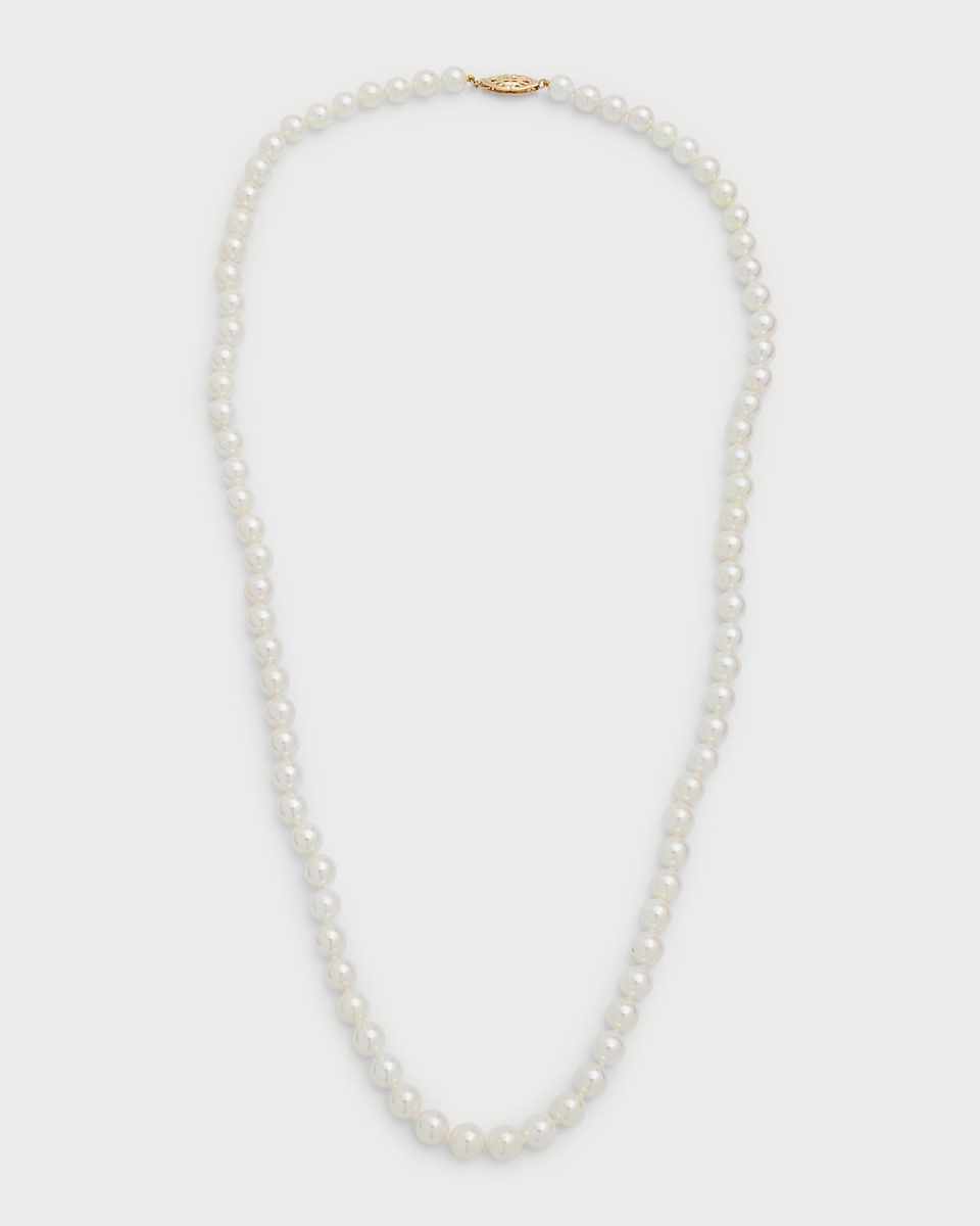 14K Yellow Gold Akoya Pearl Necklace, 24"
