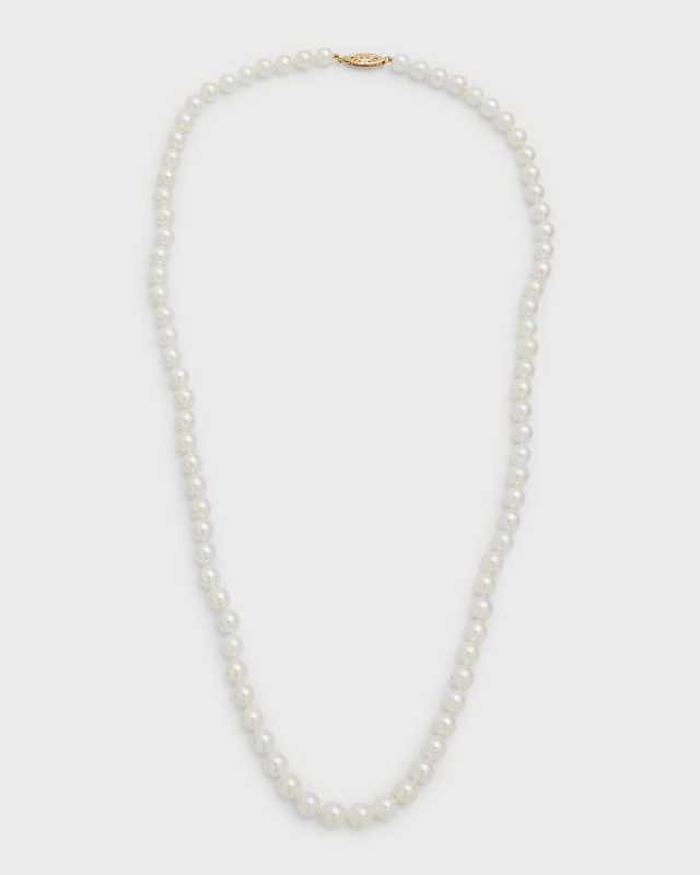 14K Yellow Gold Akoya Pearl Necklace, 24"