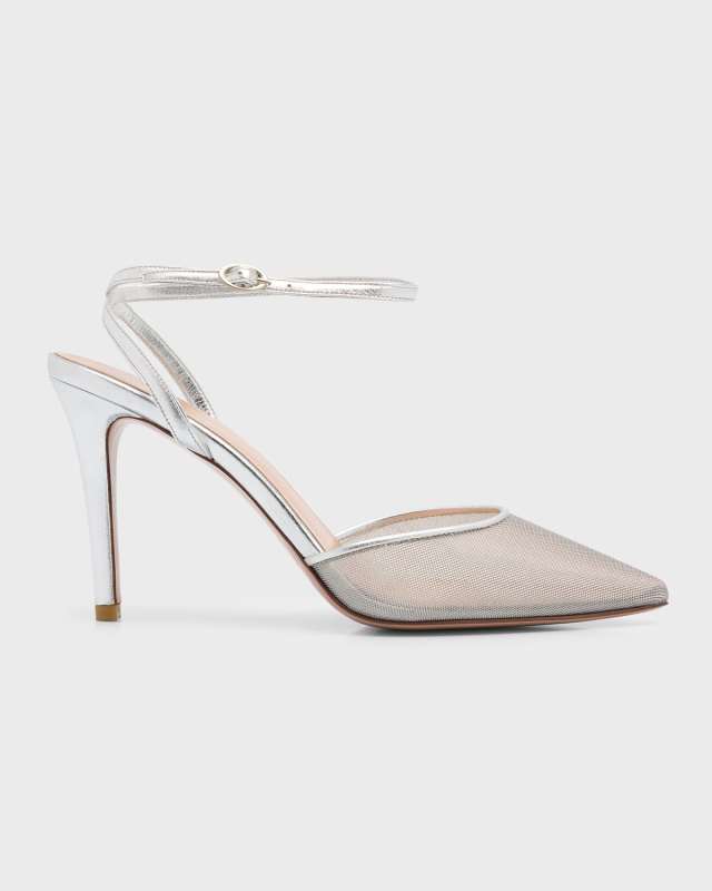Denver Metallic Mesh Ankle-Strap Pumps