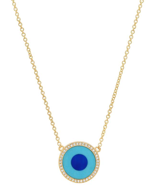 18k Gold Inlay Diamond Evil Eye Pendant Necklace