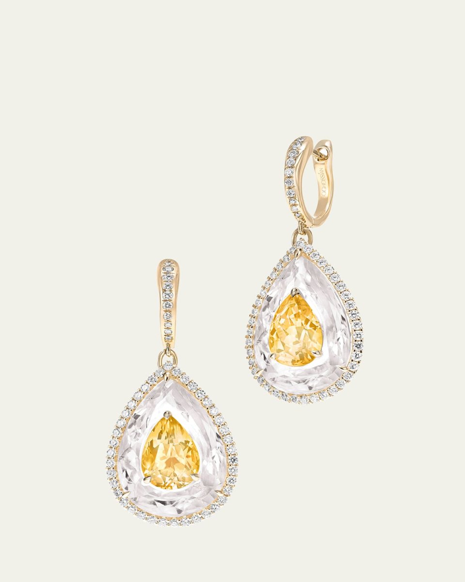Shine 18K Yellow Gold Citrine and Rock Crystal Earrings with Diamonds