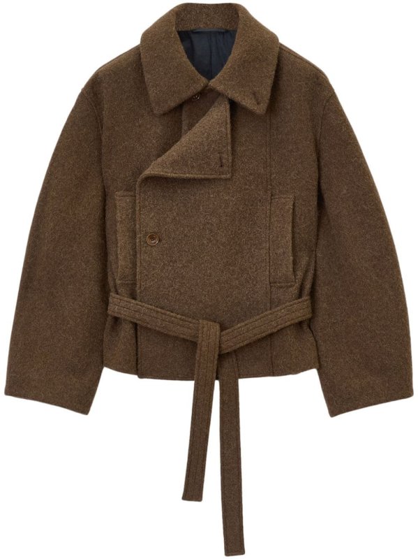 cropped asymmetrical belted coat