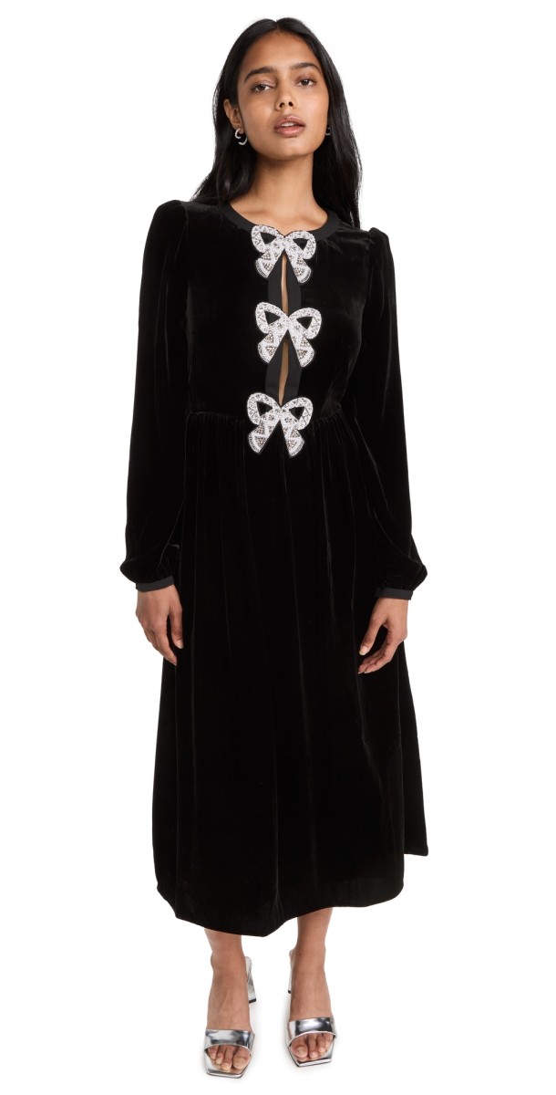 SALONI Camille Bows Dress Black/Pearl Bows