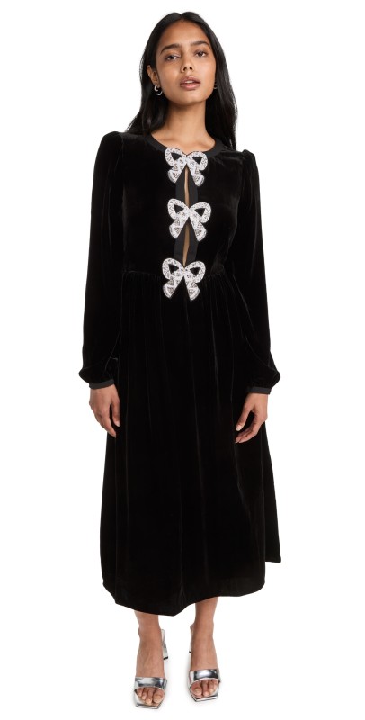SALONI Camille Bows Dress Black/Pearl Bows