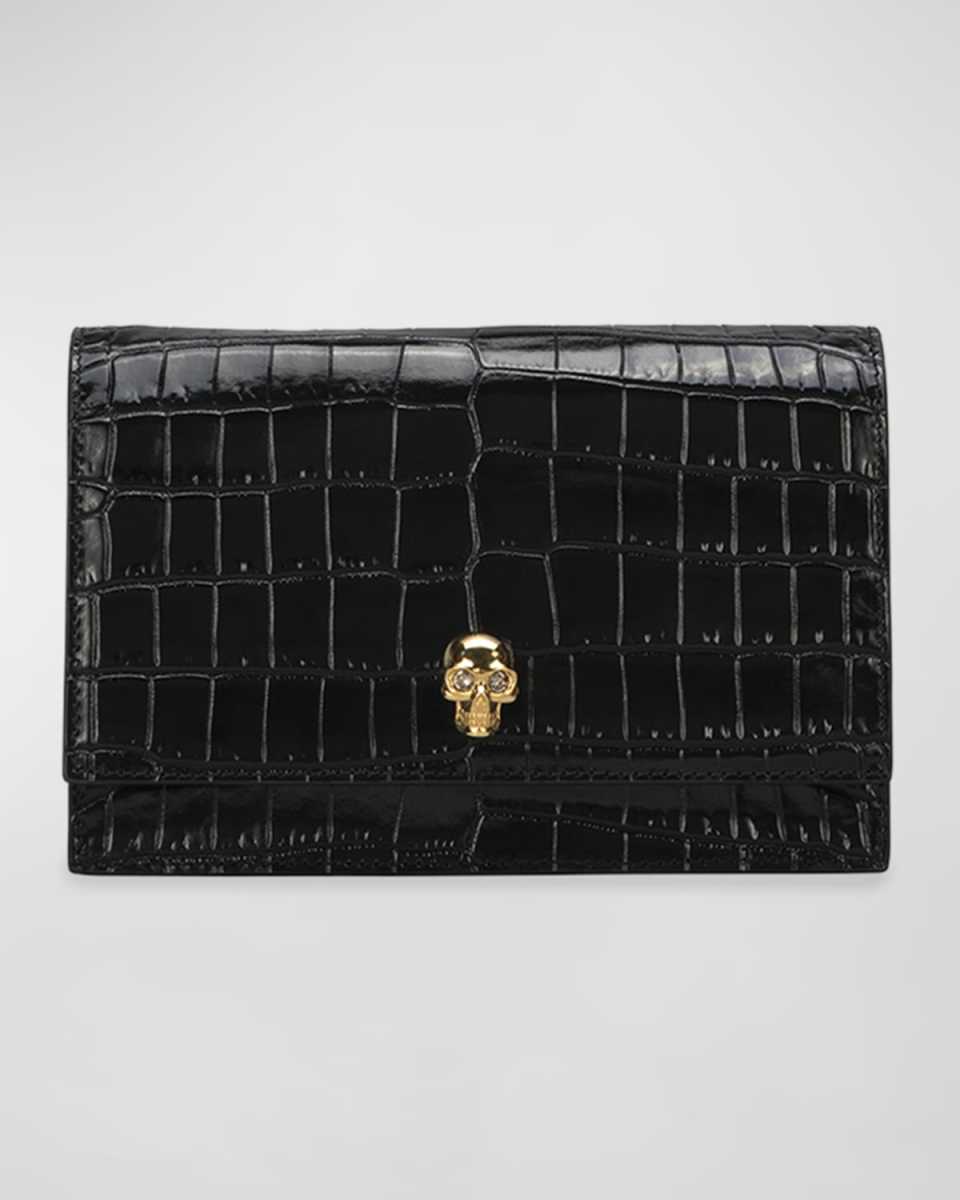 Mini Mock-Croc Crossbody Bag with Small Skull