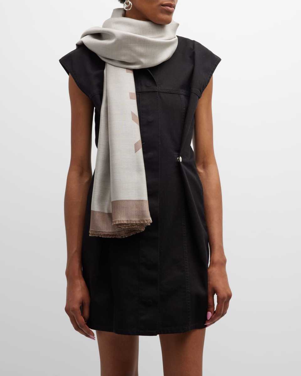 Neutral Jacquard Logo Silk-Wool Shawl