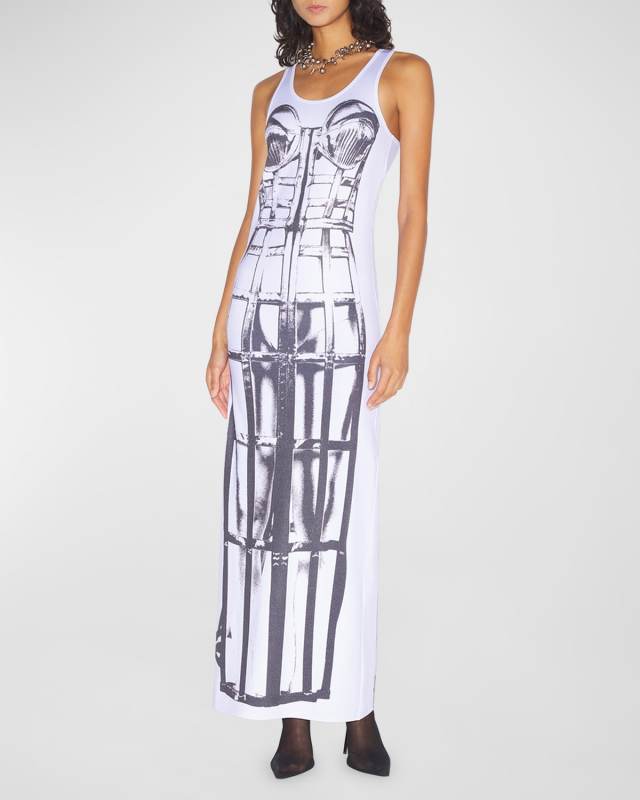 Cage Corset Trompe Loeil Jersey Sleeveless Maxi Dress