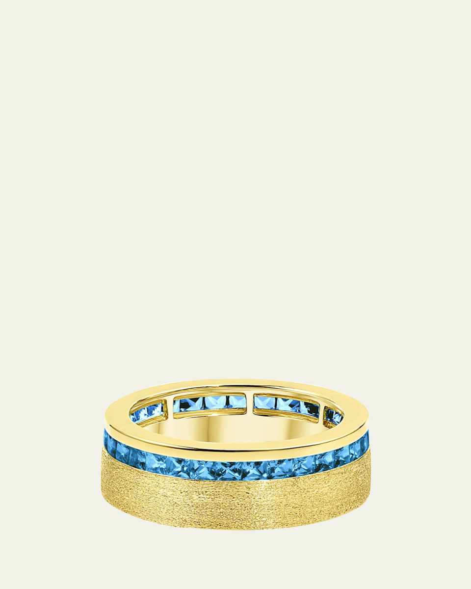 18K Gold Channel-Set Blue Topaz Band Ring, Size