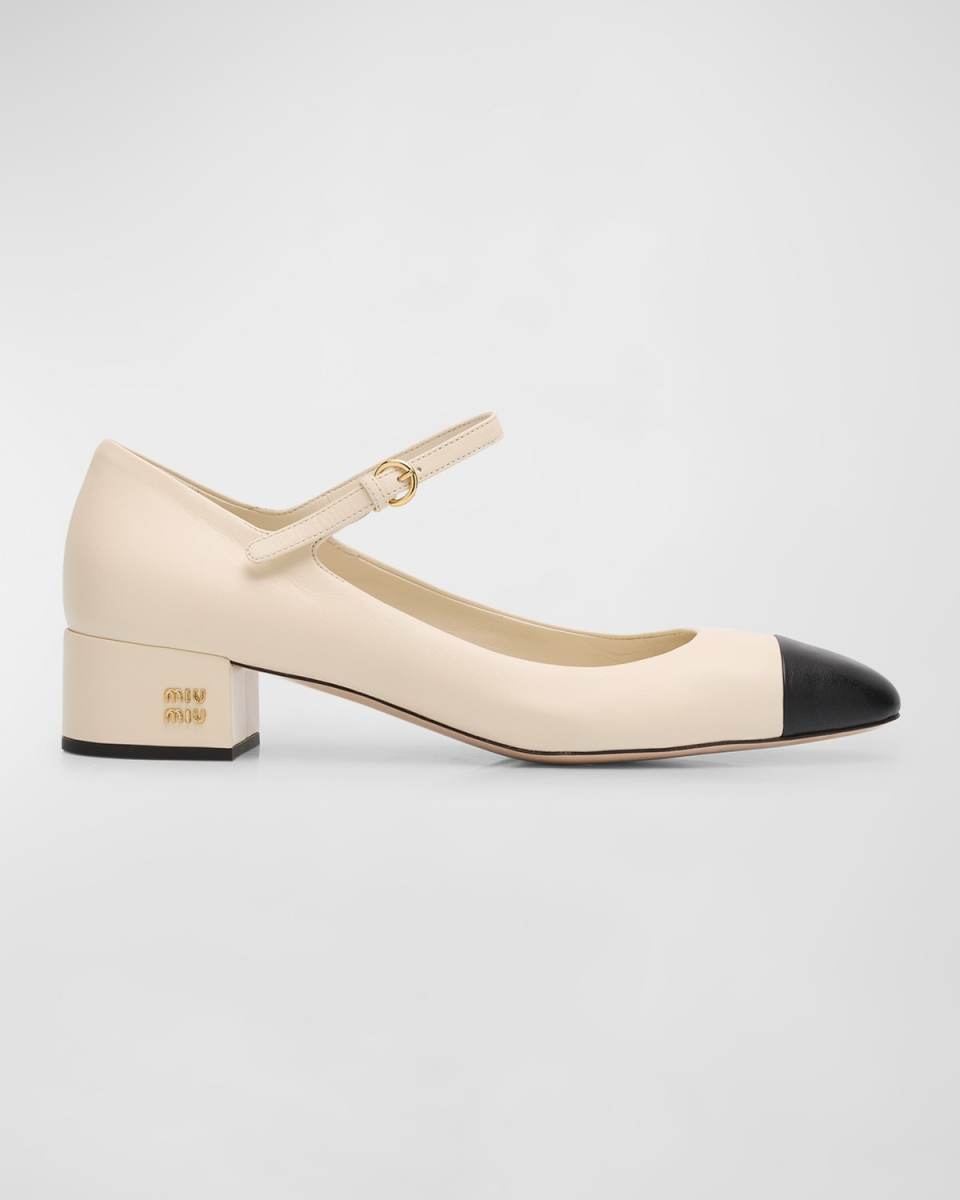 Bicolor Leather Mary Jane Ballerina Pumps