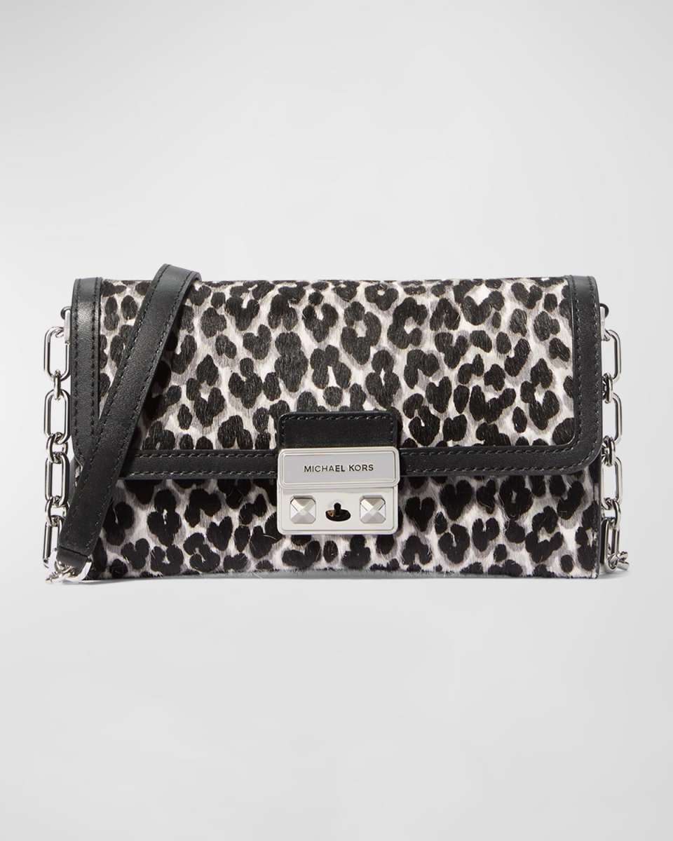 Tribeca Large Leopard Calf Hair Wallet on Chain