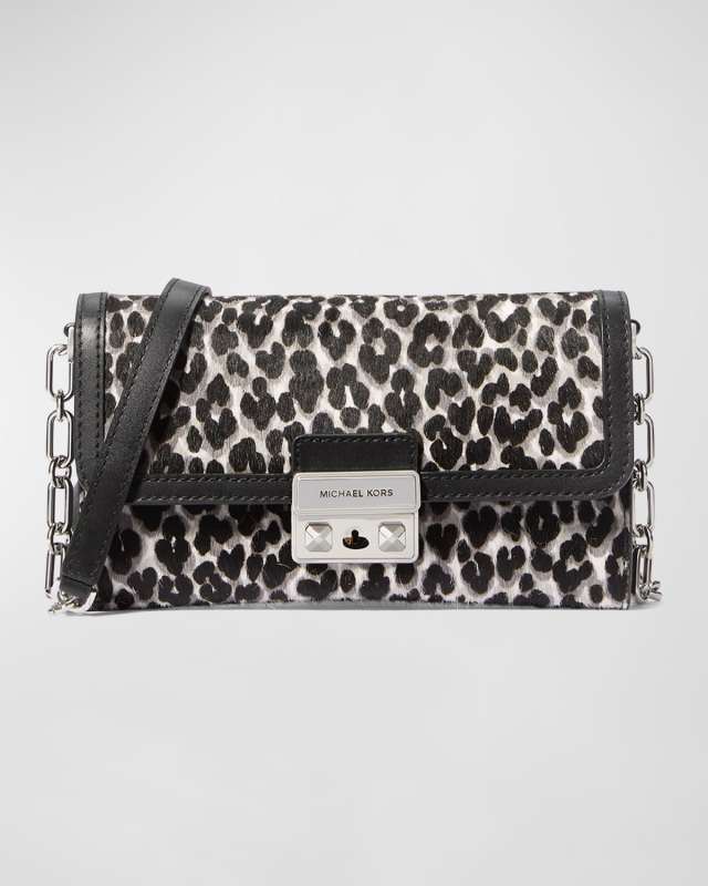 Tribeca Large Leopard Calf Hair Wallet on Chain