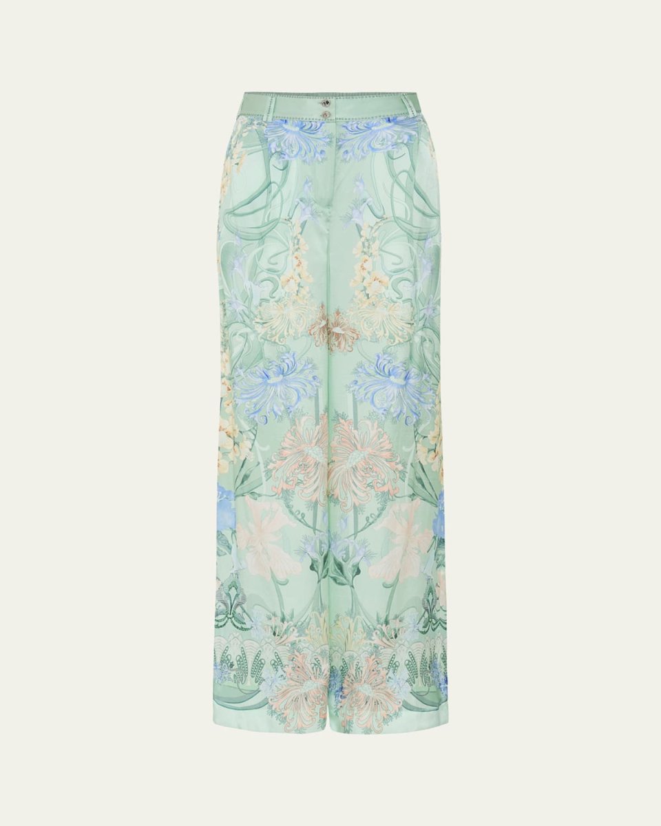 High-Rise Floral Silk Wide-Leg Pants