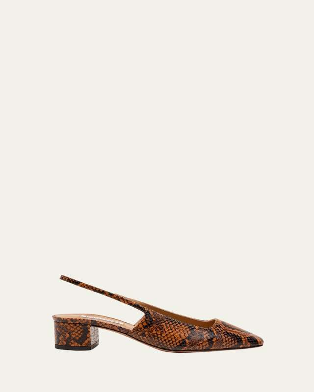Ginza Snake-Embossed Slingback Ballerina Pumps