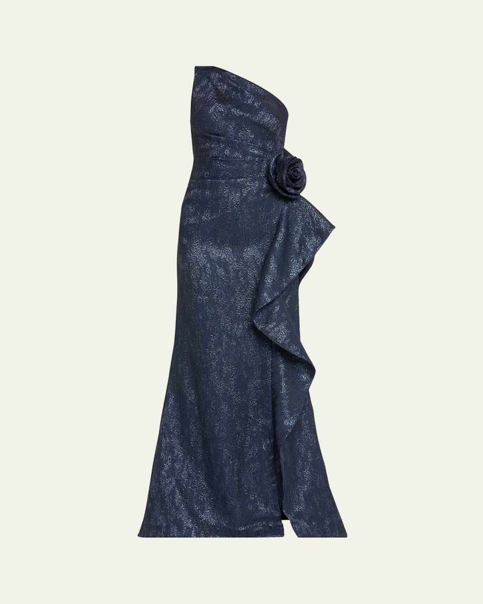 One-Shoulder Metallic Jacquard Gown