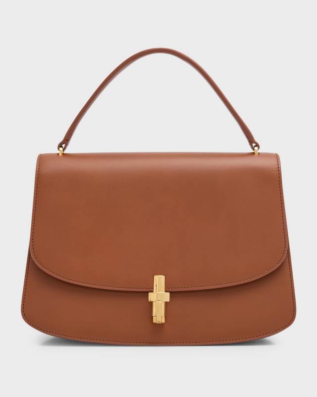 Sofia 10.00 Top Handle in Box Calfskin with Gold Hardware