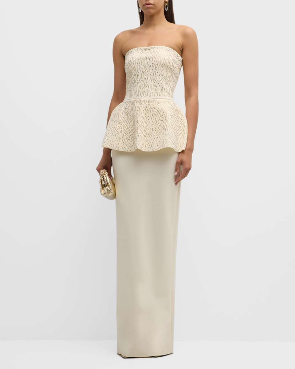 Studded Strapless Peplum Column Gown