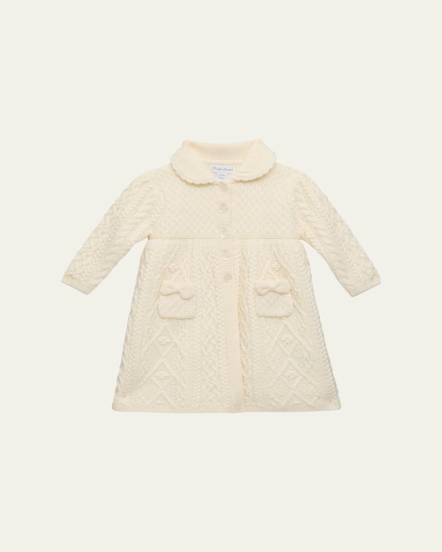 Girl's Aran Knit Merino Wool Coat, Size 3M-24