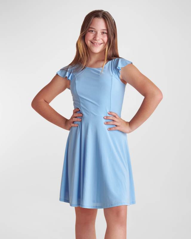Girl's Flutter-Sleeve Mini Dress, Size 7-16