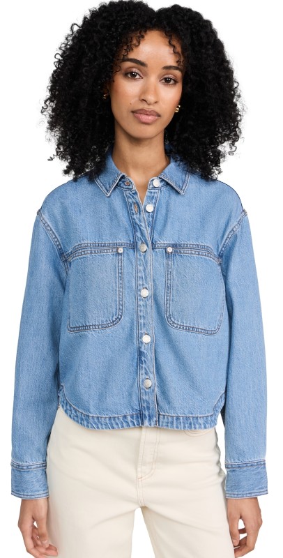 Madewell Denim Long Sleeve Crop Shirt in Dayview Wash Dayview Wash
