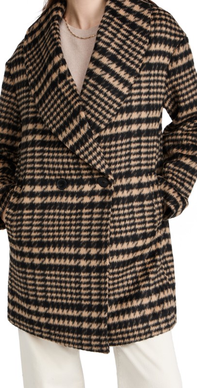 Avec Les Filles Plaid Coat Camel/Black