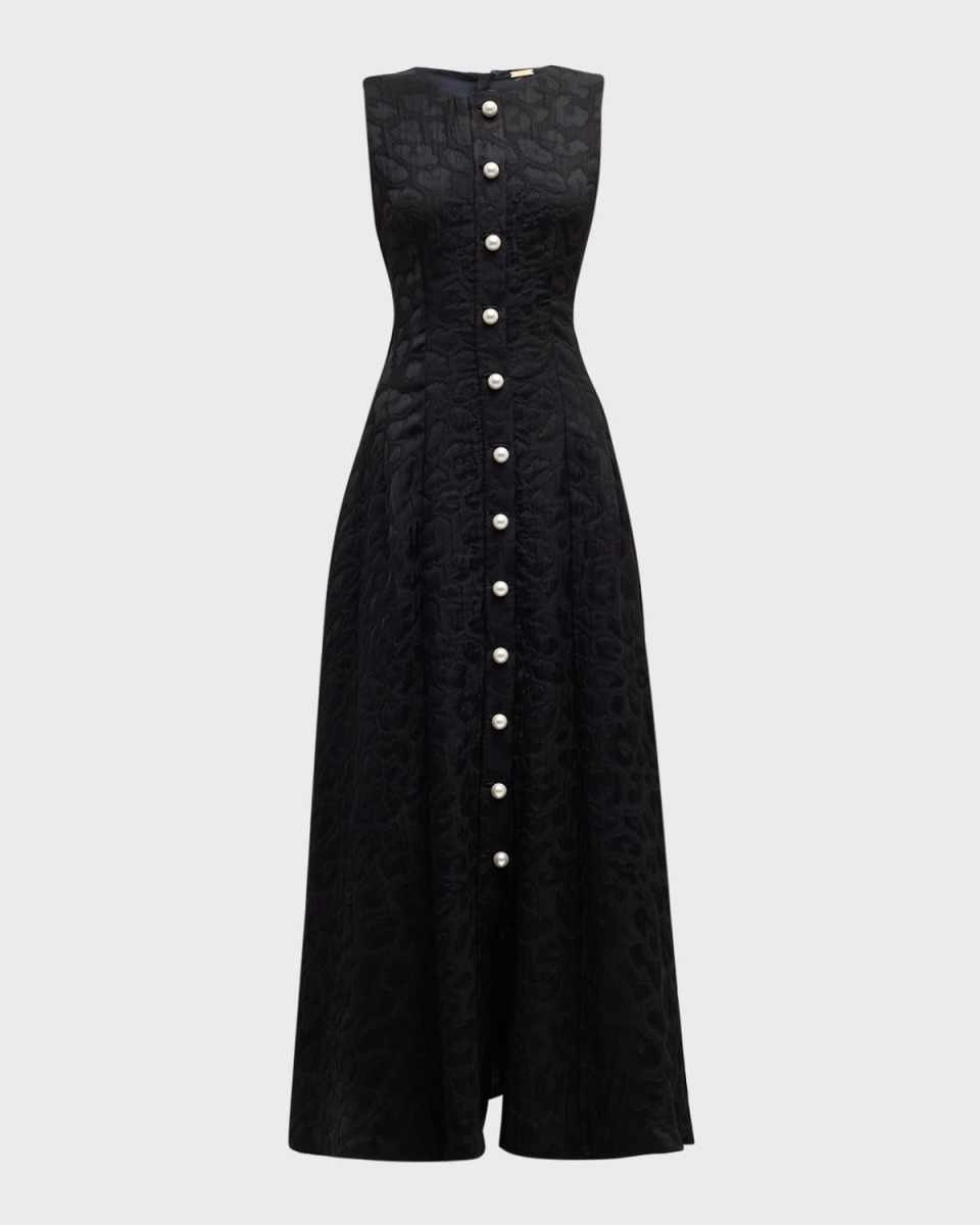 Rory Panther Matelasse Button-Front Maxi Dress