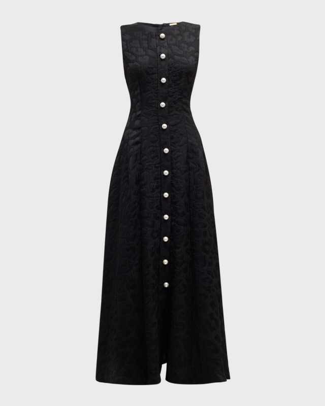 Rory Panther Matelasse Button-Front Maxi Dress