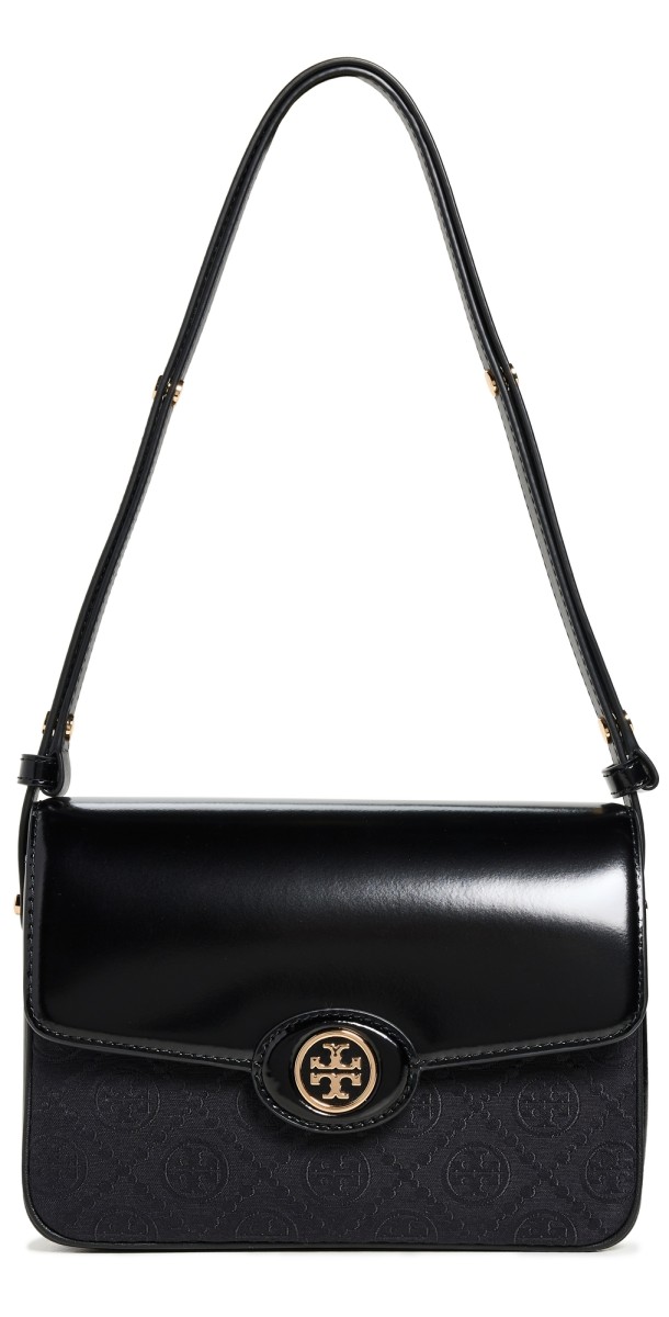 Tory Burch Robinson T Monogram Convertible Shoulder Bag Black