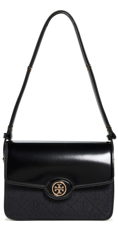 Tory Burch Robinson T Monogram Convertible Shoulder Bag Black