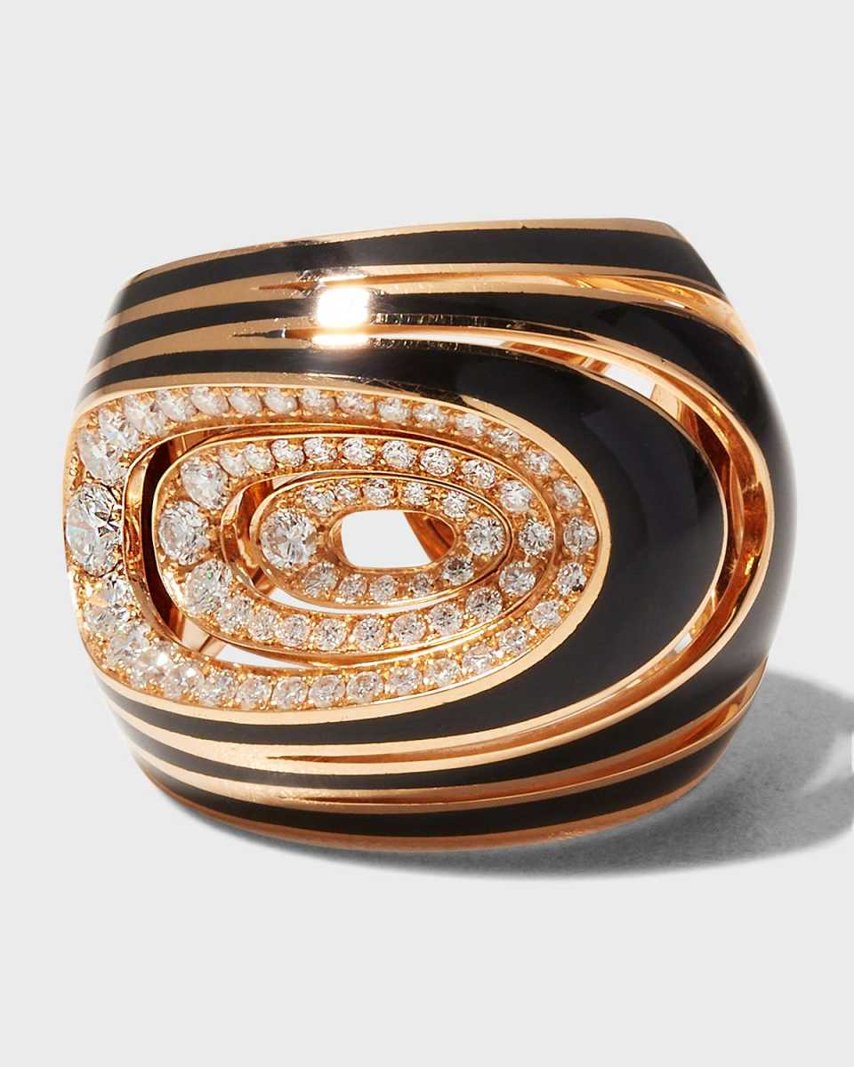 Rose Gold Black Ceramic and Diamond Ring, Size 6.5