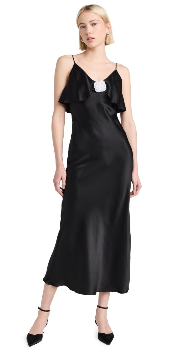 Rodarte Silk Satin Bias Slip Dress Black