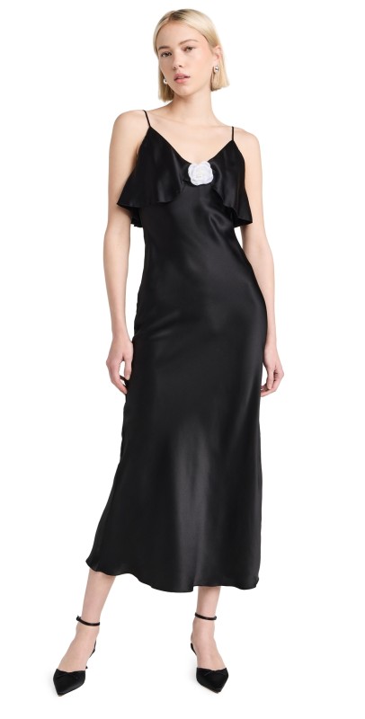 Rodarte Silk Satin Bias Slip Dress Black