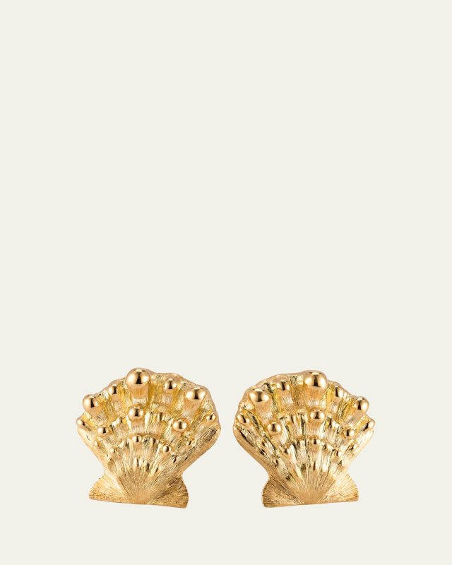 18k Yellow Gold Lions Paw Shell Ear Clips