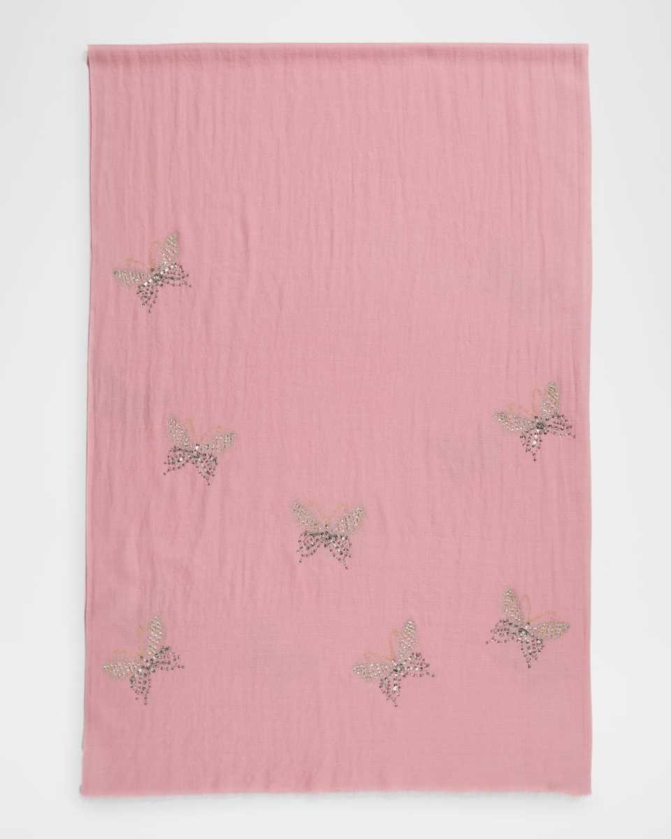Merino Wool Scarf W/ Embellished Butterflies