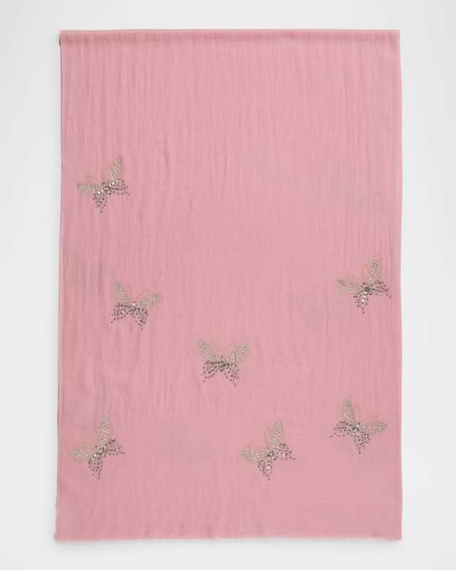Merino Wool Scarf W/ Embellished Butterflies