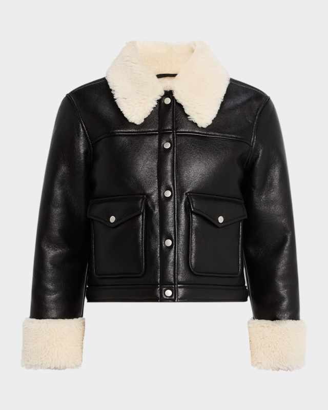 Imani Faux Leather Jacket with Shearling Trim