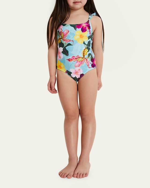 Girl's Hibiscus Ruffle Trim One-Piece Swimsuit, Size 2T-6