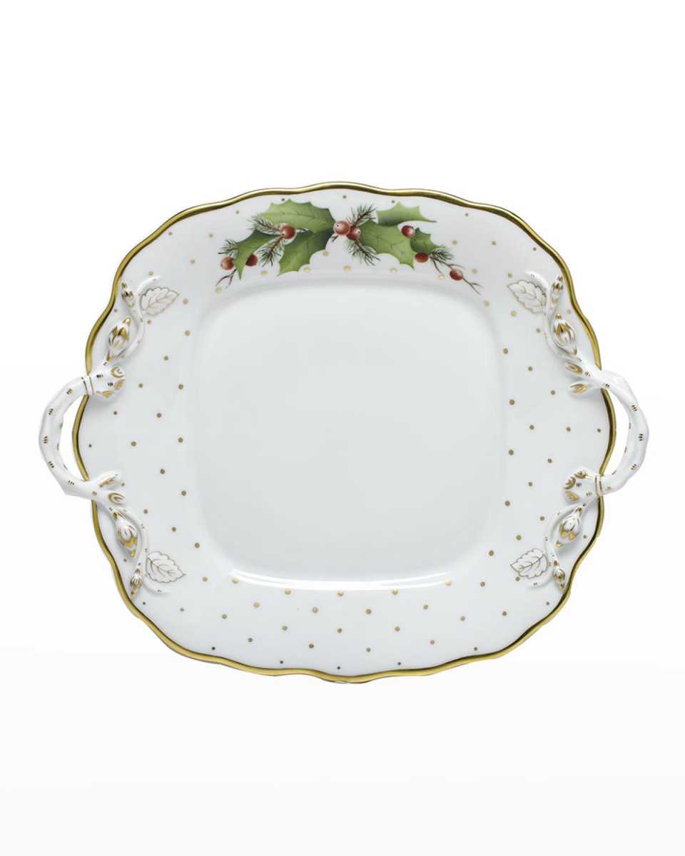 Winter Shimmer Square Cake Plate with Handles