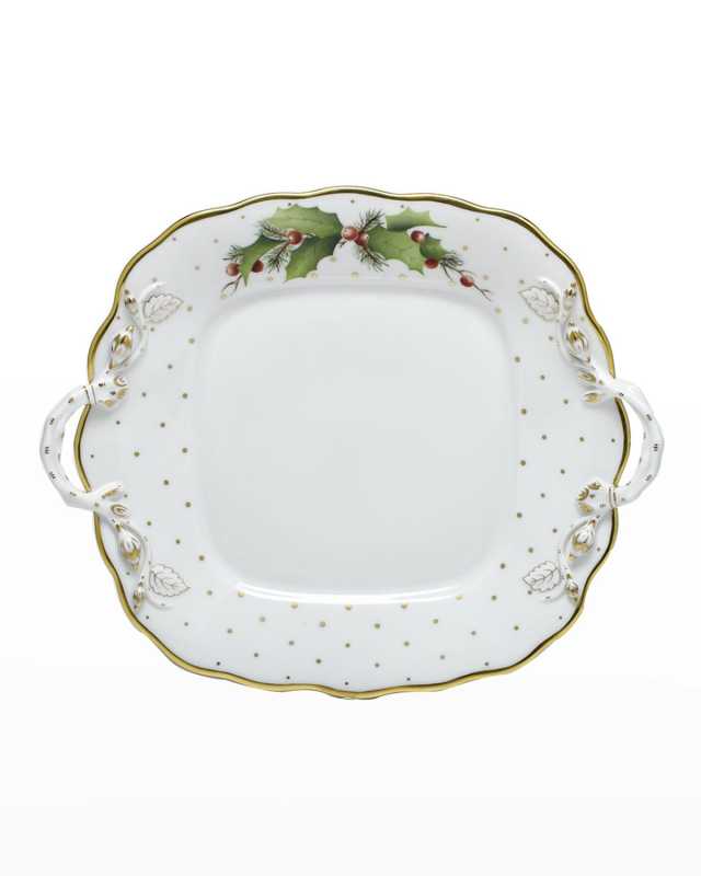 Winter Shimmer Square Cake Plate with Handles